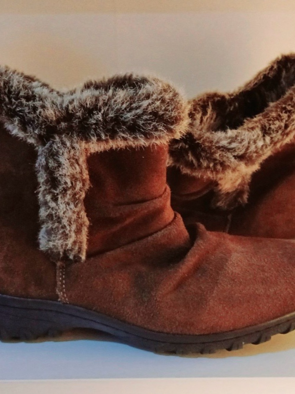 Khombu Brown Faux-Fur Trim Suede-Look Winter Boots